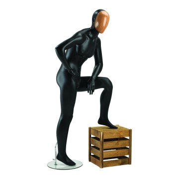 Masquerade Black Male Mannequin With Wood Faceless Face - Leaning on Knee