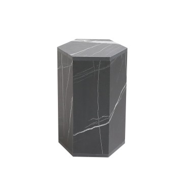 Hexagonal Plinth with Storage - Black and Marble - 53 x 30 x 35cm