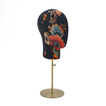 Faceless Black Fabric Display Head with Brush Gold Stand