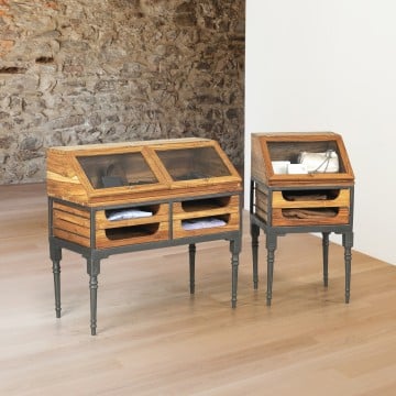 Reclaimed Teak & Iron Display Cabinets