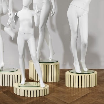 Cream & Wooden Double-Sided Slatted Display Plinths