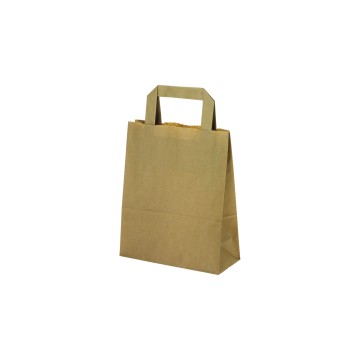 Brown Flat-Handle Paper Carrier Bags -18 x 23 + 8cm