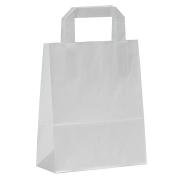 White Flat-Handle Paper Carrier Bags - 18 x 23 + 8cm