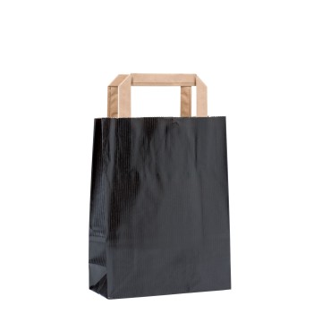 Black Flat-Handle Paper Carrier Bags - 18 x 23 + 8cm