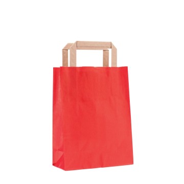 Red Flat-Handle Paper Carrier Bags - 18 x 23 + 8cm