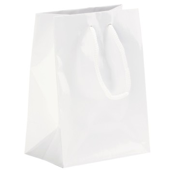 White Laminated Gloss Paper Carrier Bags Minipack - 11 x 15 + 7cm