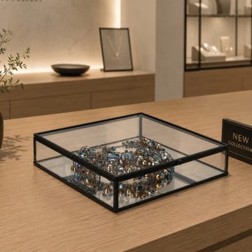 Black Metal Framed & Glass Display Box - 6 x 25 x 25cm