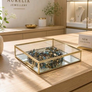 Gold Metal Framed & Glass Display Box - 6 x 25 x 25cm