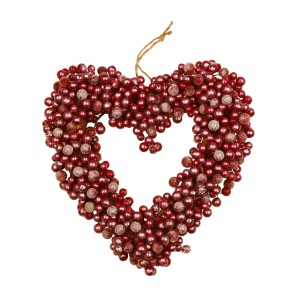 Hanging  Red Berry Heart Wreath - 33cm
