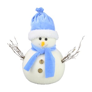 Snowman With Blue Striped Hat & Scarf  - 33cm