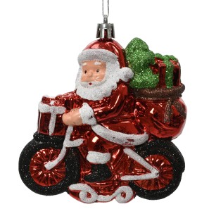 Hanging Shatterproof Santa On A  Bike - 3 x 10 x 10cm