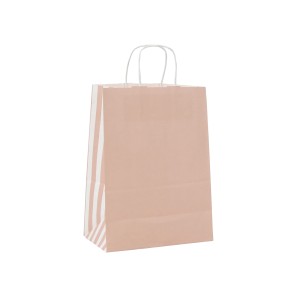 Pink Paper Carrier Bags With Stripe Gusset