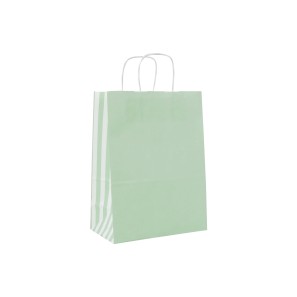 Green Paper Carrier Bags With Stripe Gusset