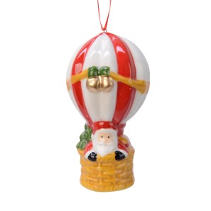 Hanging Hot Air Balloon With Santa - Red/White - 10 x 5cm