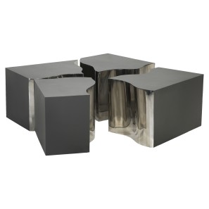 Shiny Silver & Grey Squared Multi Plinth Set - 93 x 93 x 38cm