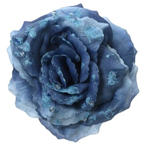 Night Blue And Glitter Clip On Rose - 14 x 9cm