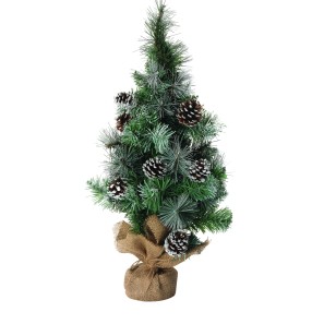 Frosted Mini Tree In Jute Bag - Green