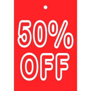 Sale Tickets - Red & White - 50% Off - 52 x 75mm