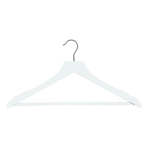 White Wooden Clothes Hangers - Flat With Bar - 44cm