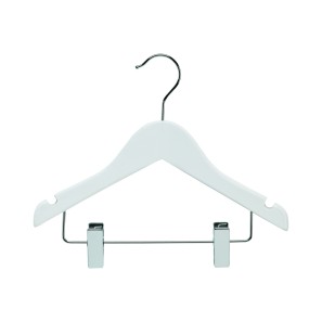 Childrens Matt White Coat Hangers - Wishbone with Pegs - 28 cm