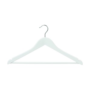 White Wooden Clothes Hangers - Wishbone With Bar - 43cm