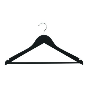 Black Soft-Touch Wooden Clothes Hangers - Flat With Bar - 43cm