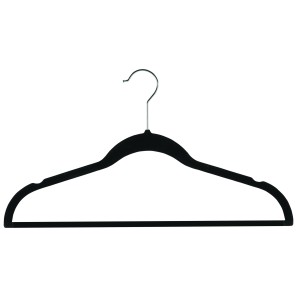 Black Slimline Velvet Plastic Clothes Hangers - Flat With Bar - 45cm