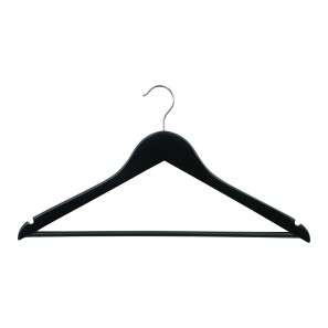 Black Wooden Clothes Hangers - Flat With Bar - 43cm
