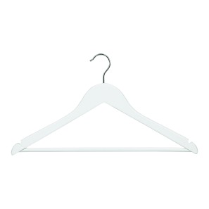 White Wooden Clothes Hangers - Flat With Bar - 43cm