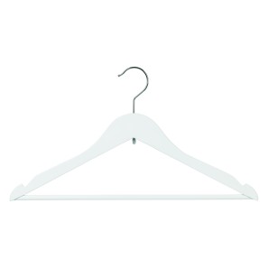 White Extra Strong Wooden Clothes Hangers - Flat With Bar - 43cm