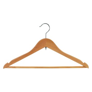 Natural Wooden Extra Strong Clothes Hangers - Flat With Bar - 43cm