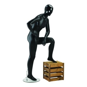Masquerade Black Male Mannequin With Black Abstract Face - Leaning on Knee
