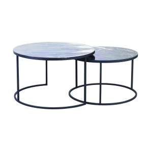 Blue City Glass Top Nesting Tables - Set of 2