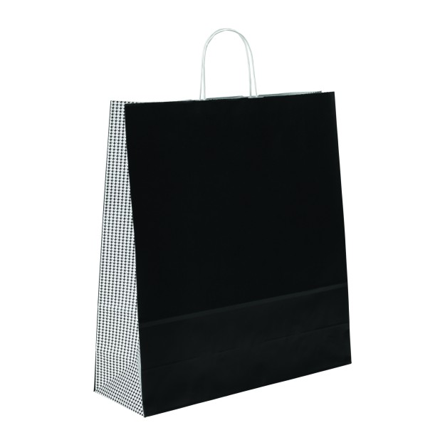 Black Dogtooth Paper Carrier Bags - 45 x 49 + 15cm - Morplan Ltd