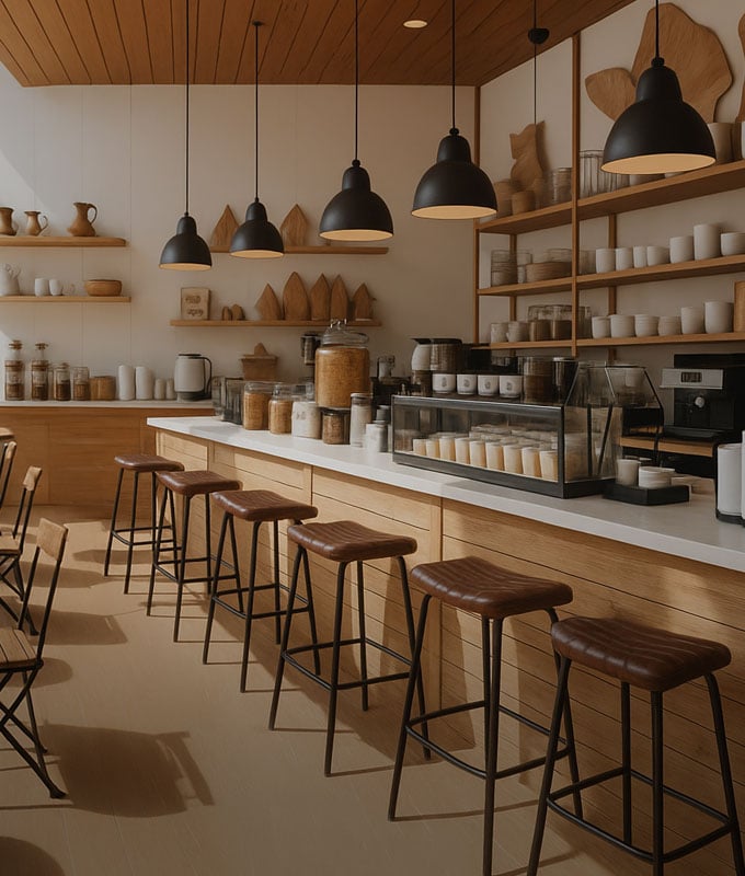 Design a café for cosy chats and good food Design a café for cosy chats and good food