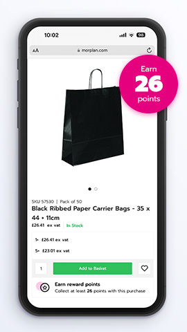 Earn rewards points on Black Ribbed Paper Carrier Bags with Morplan Rewards